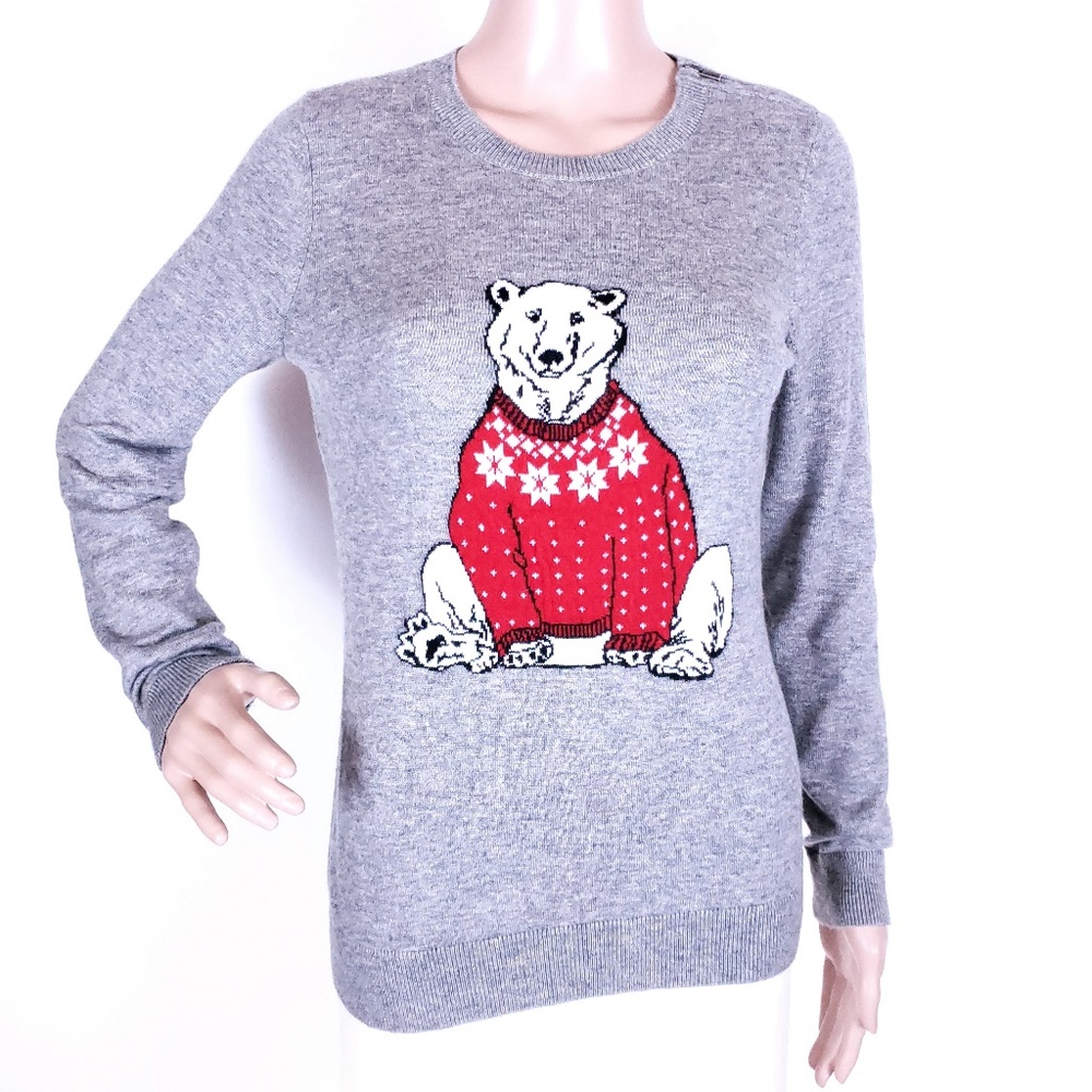 Talbots Women Sweater Polar Bear Long Sleeves Gray Size Petite P